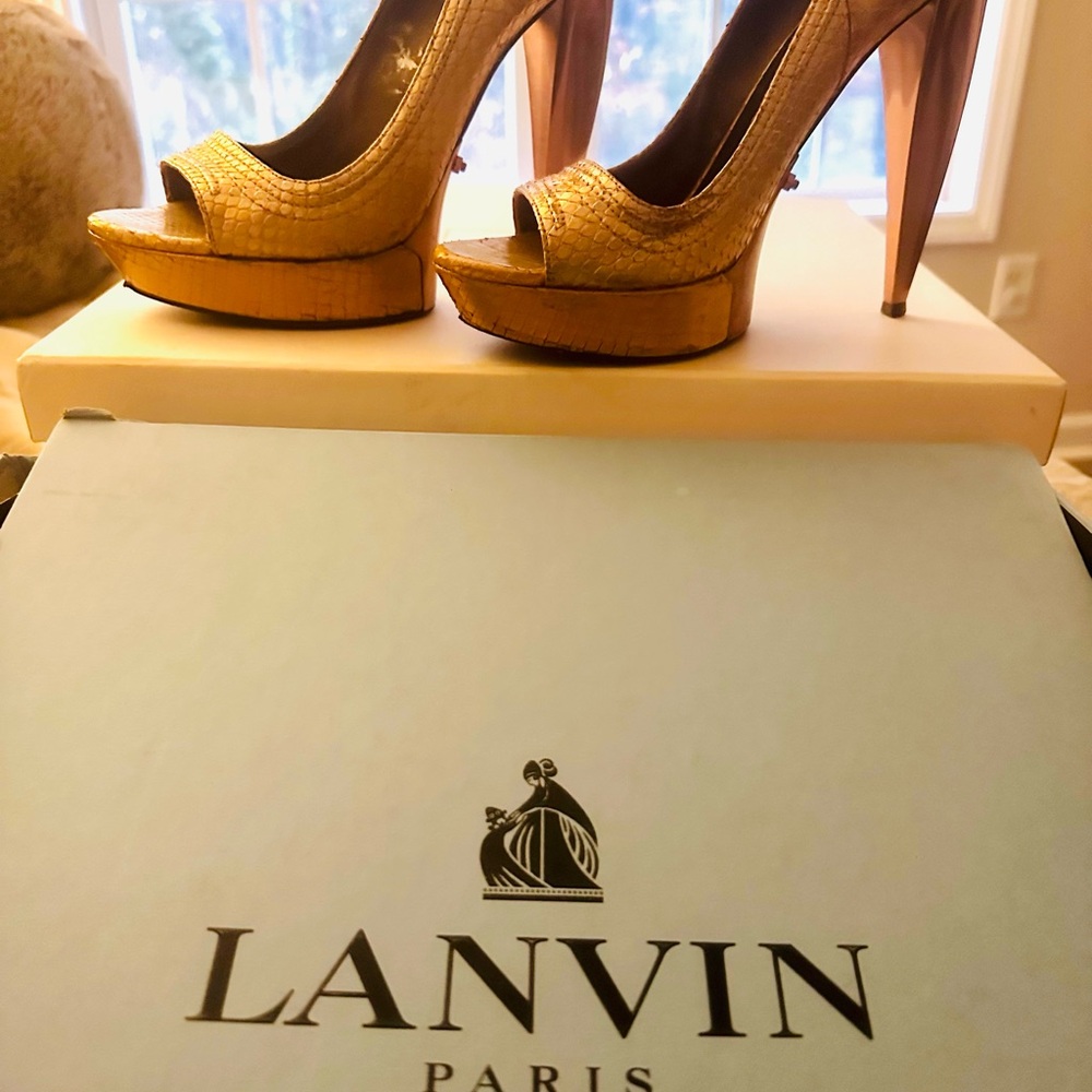 Lanvin Women’s Gold Peep-Toe Platform Pumps